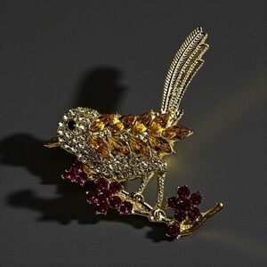 Rhinestone Bird Brooch